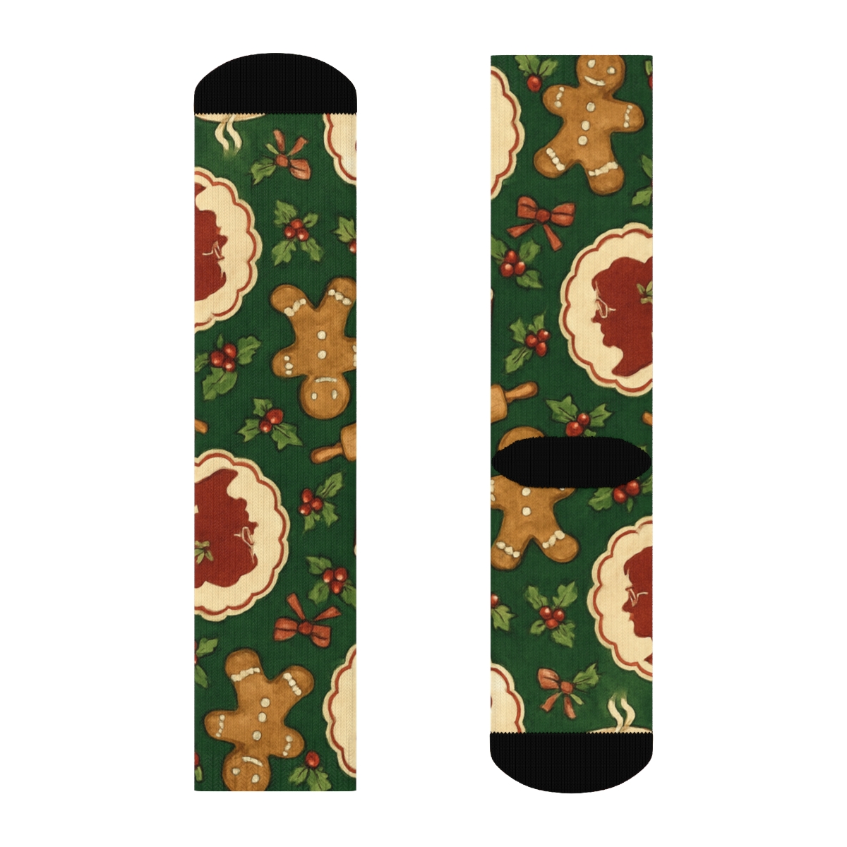 Mrs. Claus Gingerbread Kitchen Medallion Repeat trendy patterned crew socks