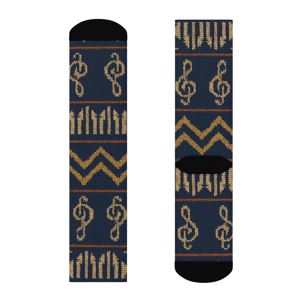 Musician Knitted Pattern Illusion Treble Clef Bands premium sports crew socks