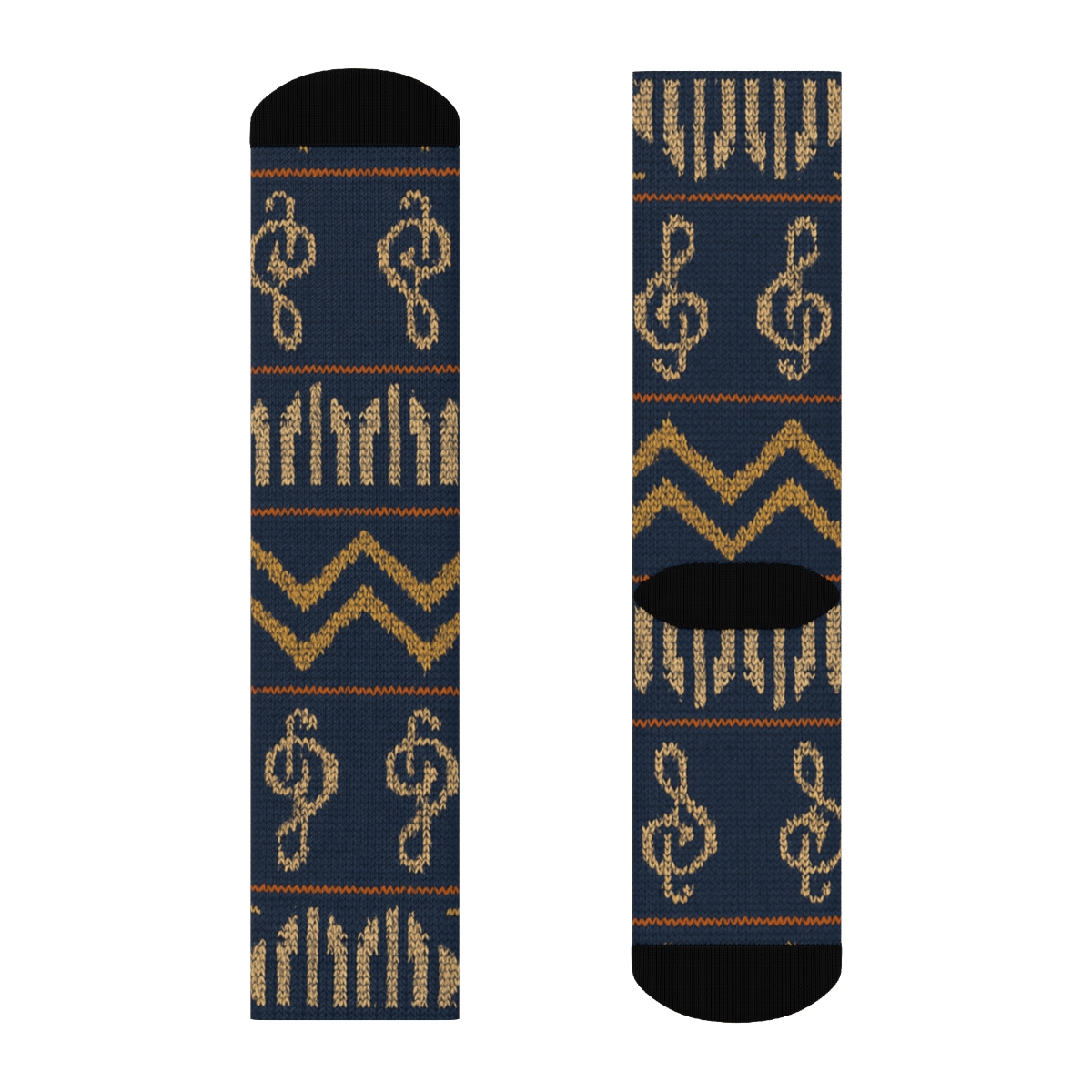 Musician Knitted Pattern Illusion Treble Clef Bands premium sports crew socks