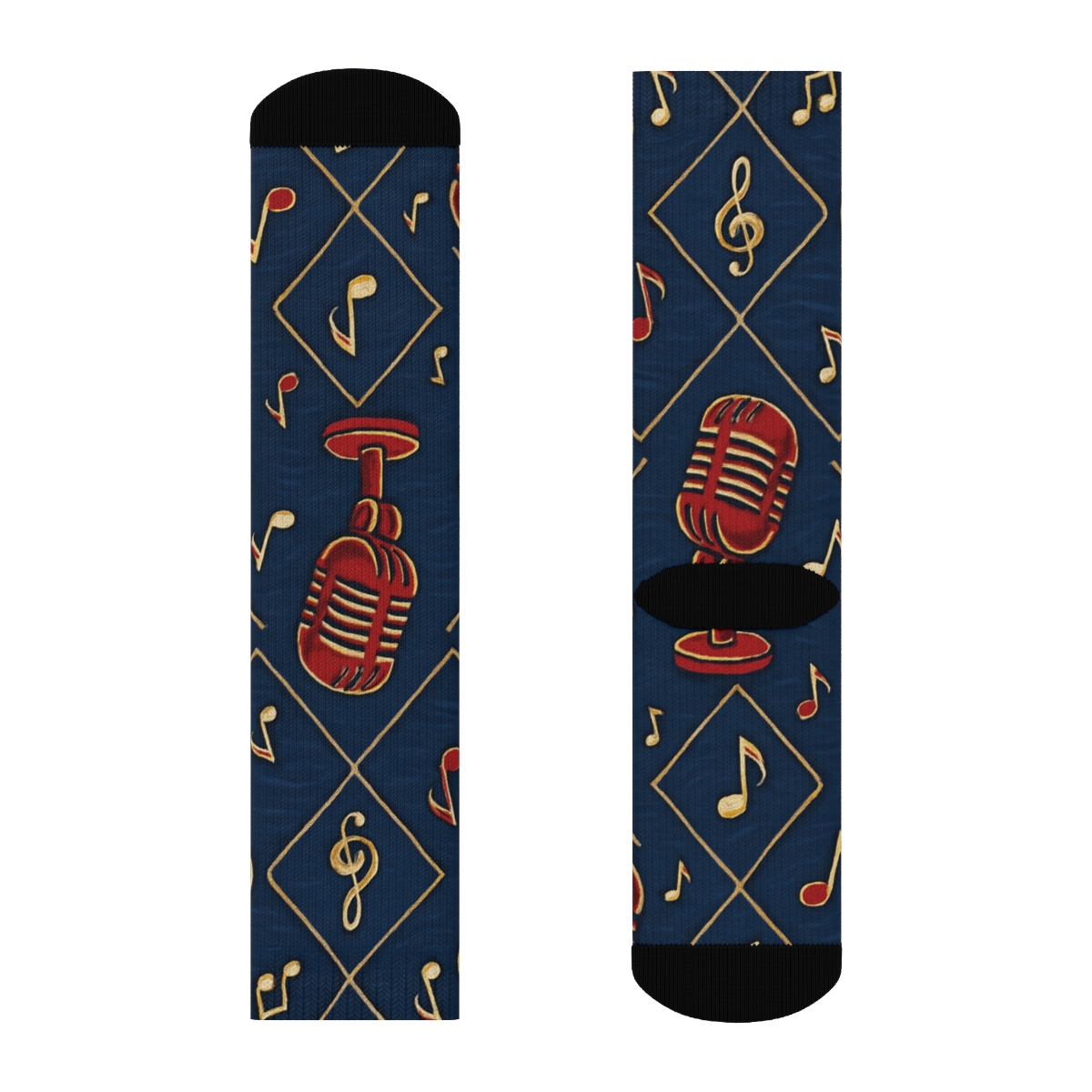 Musician Microphone Lattice On Concert Blue designer printed crew socks