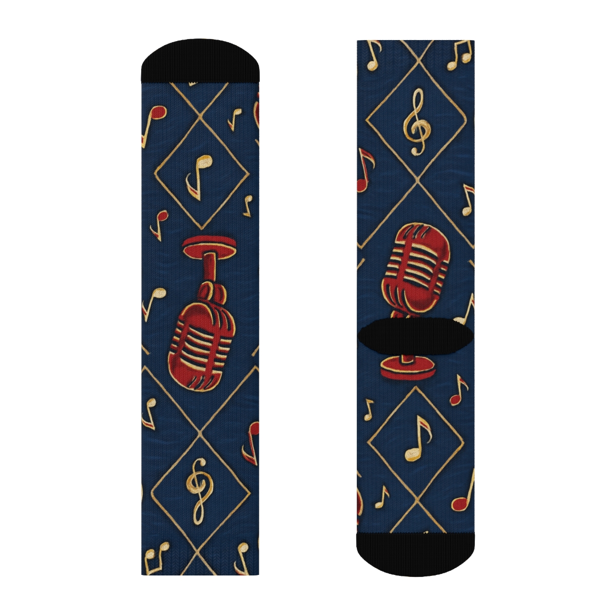 Musician Microphone Lattice On Concert Blue designer printed crew socks