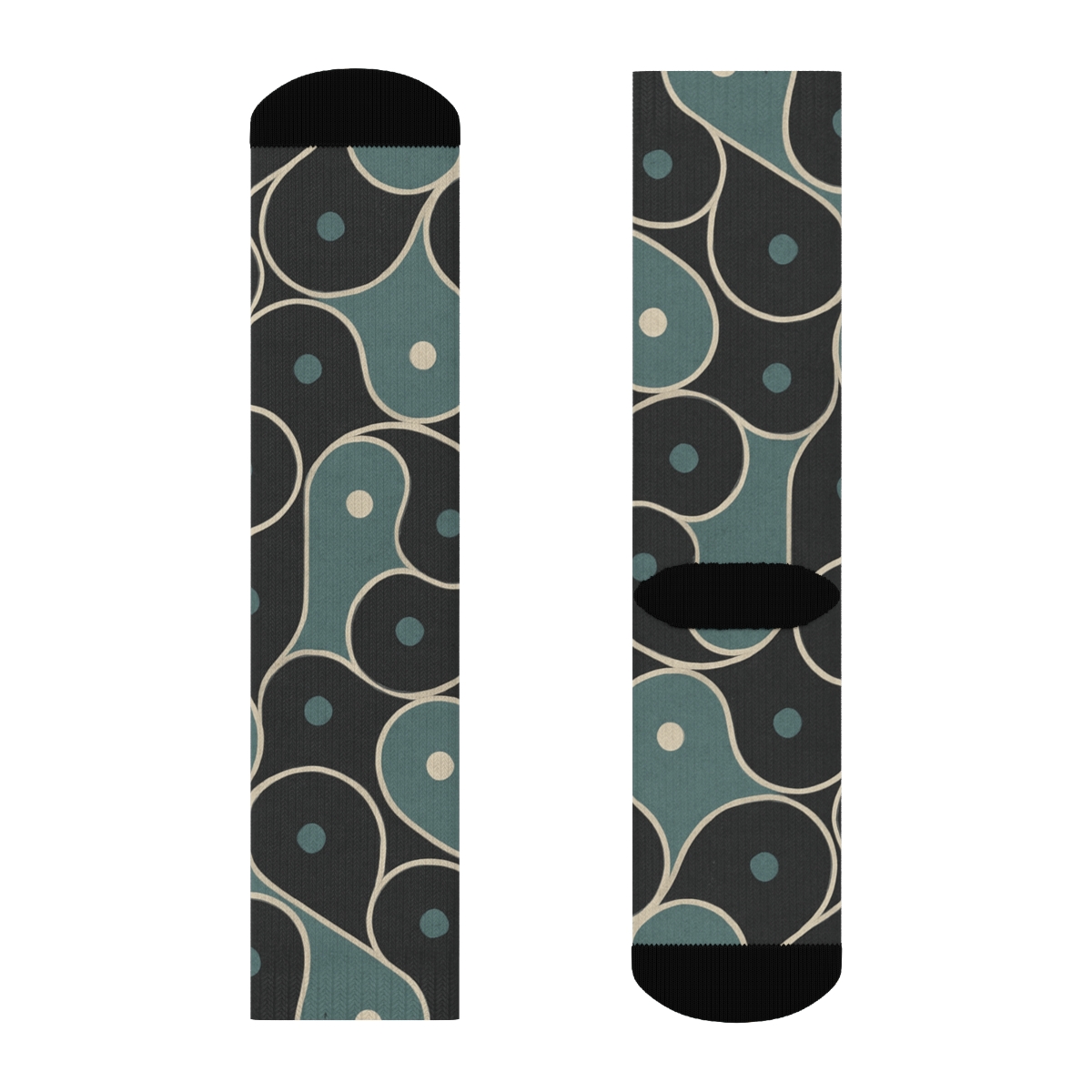 Muted Teal Teardrop Tessellation On Charcoal trendy patterned crew socks