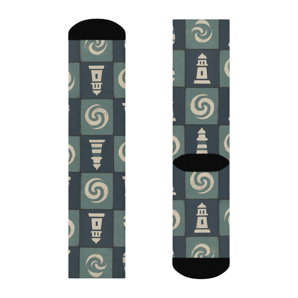 Nautical Buoy And Wave Mosaic stylish athletic crew socks