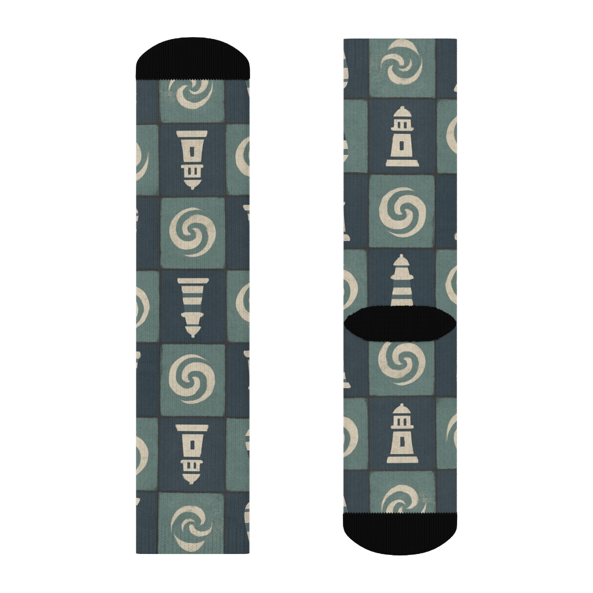 Nautical Buoy And Wave Mosaic stylish athletic crew socks
