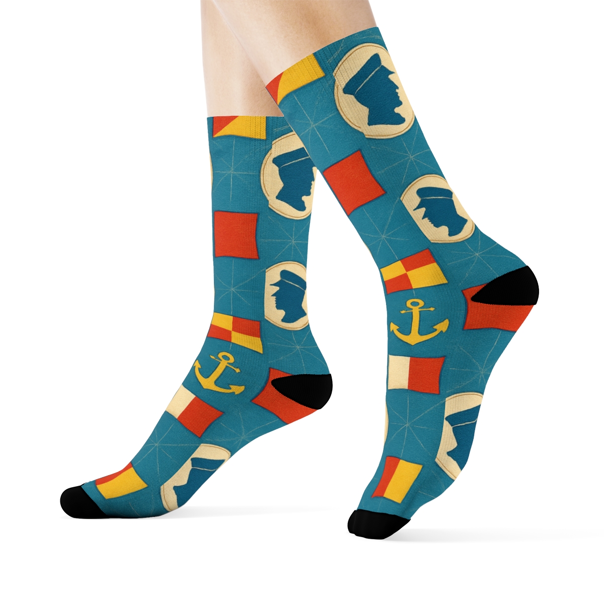 Nautical Flag Lattice With Ship Captain Accents unique graphic crew socks