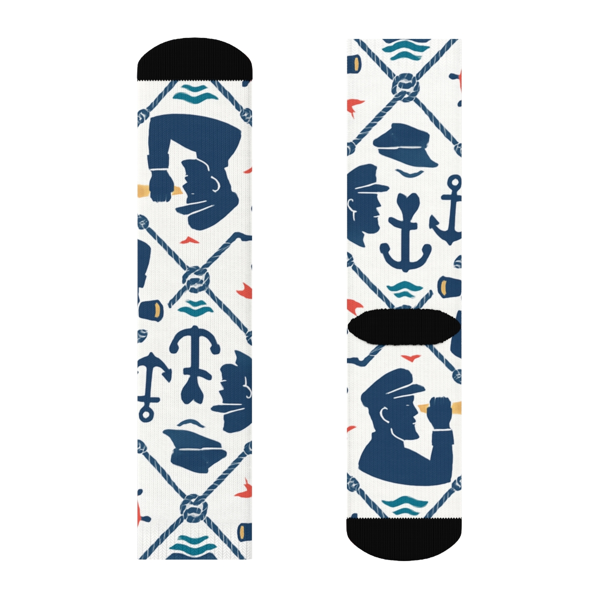 Nautical Flag Lattice With Ship Captain Silhouette custom crew socks