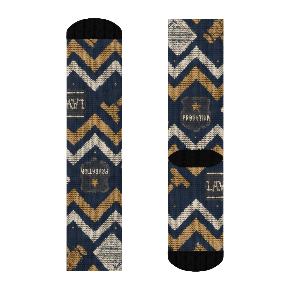 Navy Badge Chevron Probation Officer Pattern unique graphic crew socks