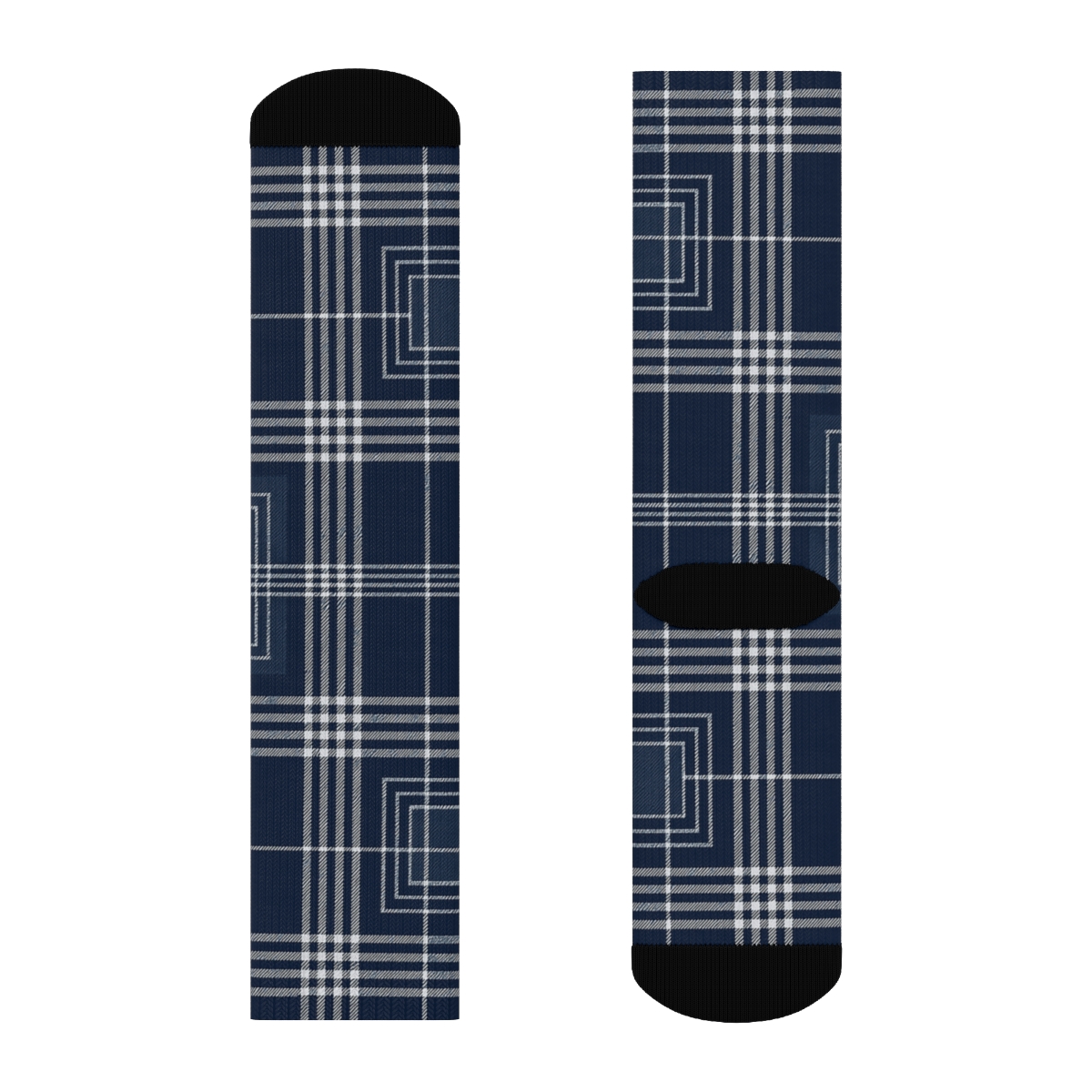Navy Tartan Layered Blocks Crew Socks
