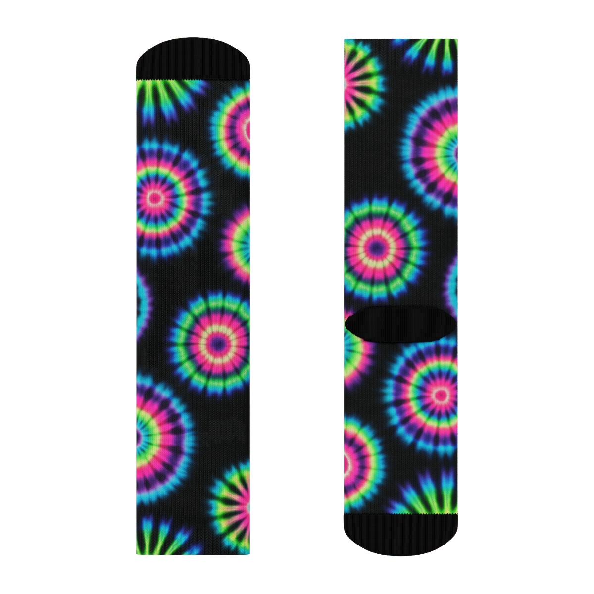 Neon Bullseye Mandala Tiles On Black Field custom crew socks