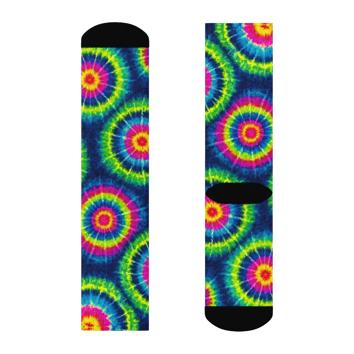 Neon Bullseye Tessellation On Deep Indigo Wash unique graphic crew socks