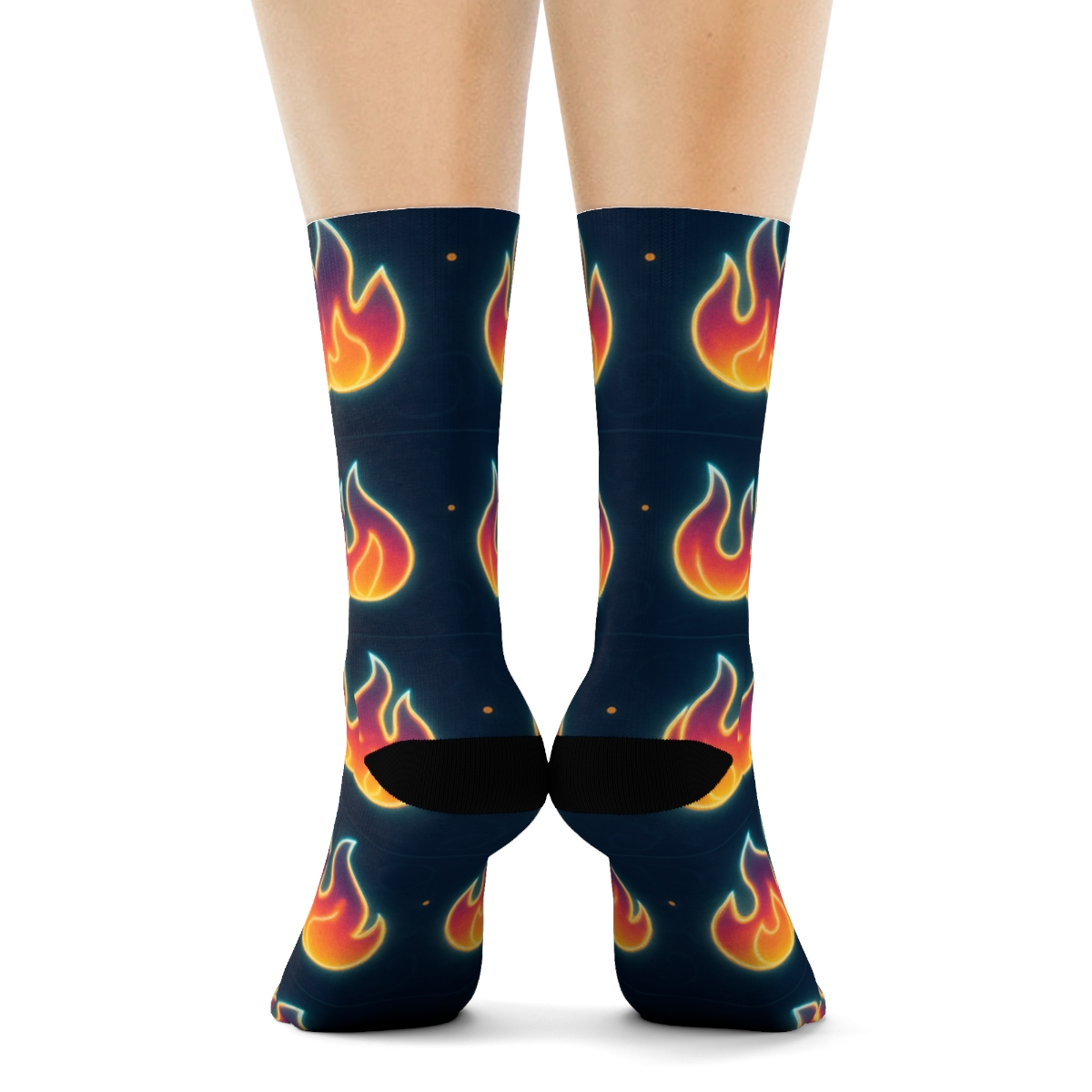 Neon Flame Signage Stripe Repeat On Midnight Navy trendy patterned crew socks