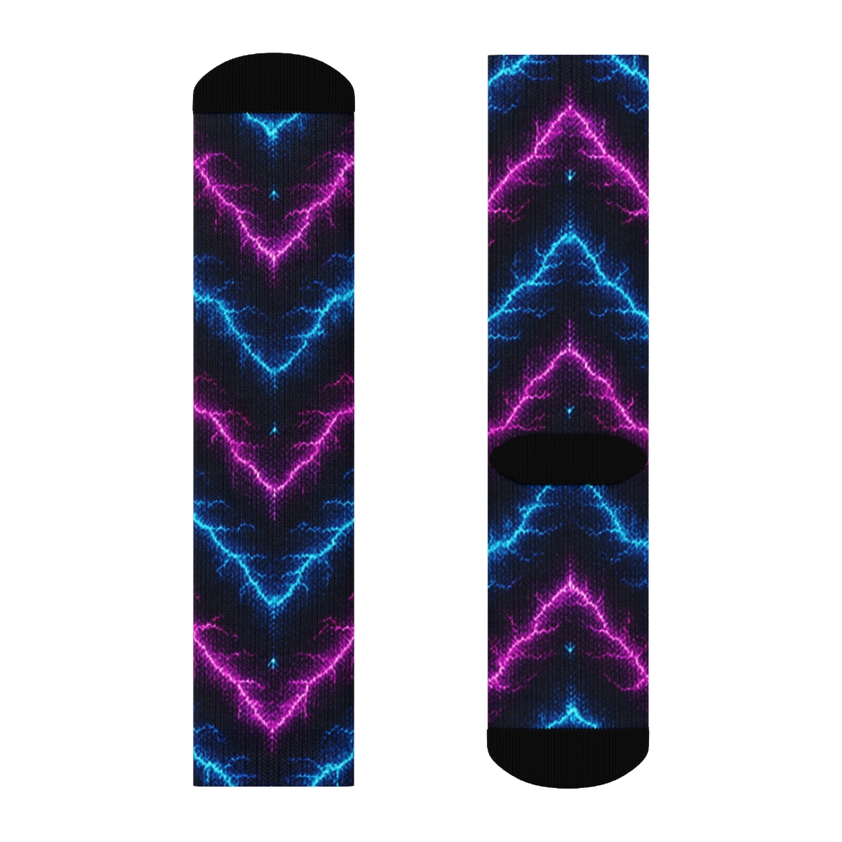 Neon Fractal Bolt Chevron Knit Illusion trendy patterned crew socks