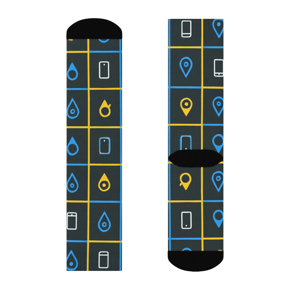 Neon Grid Cityscape With Rideshare Driver Icons custom crew socks
