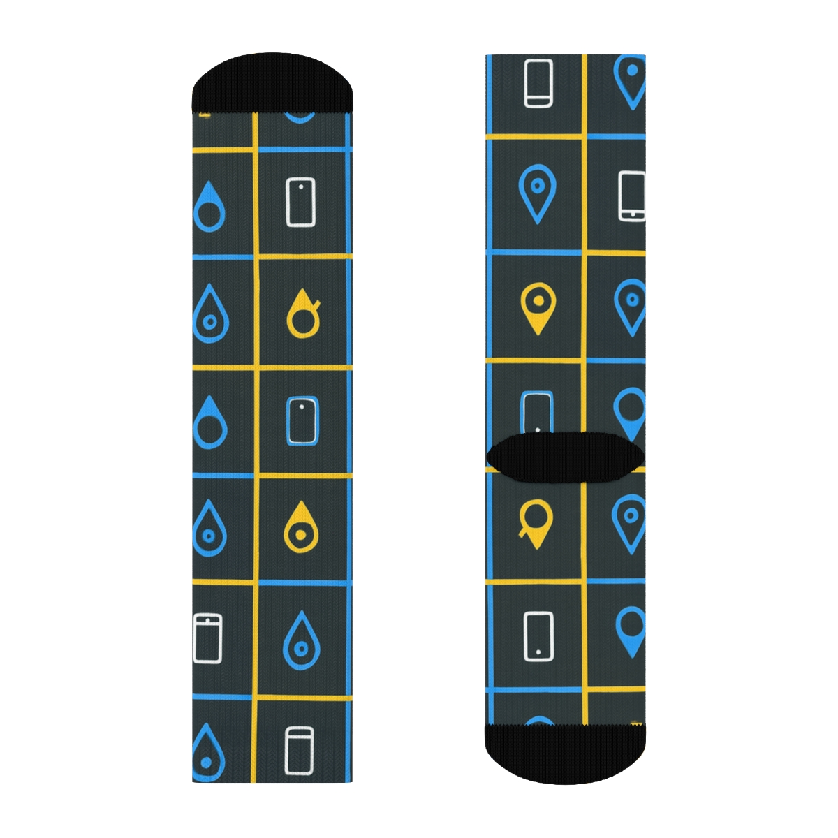 Neon Grid Cityscape With Rideshare Driver Icons custom crew socks