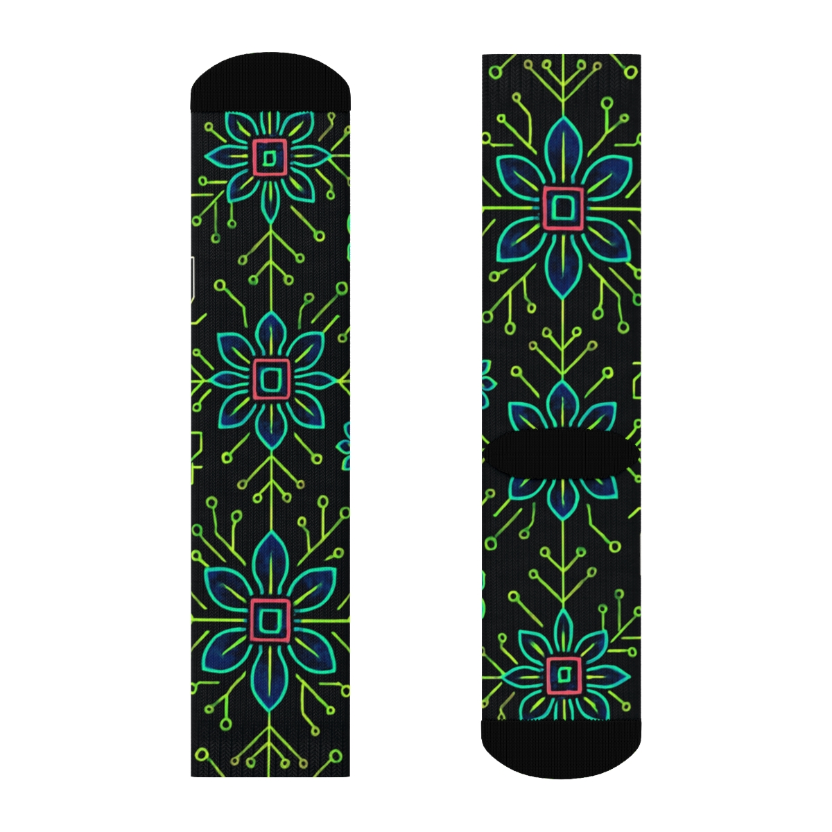 Neon Microchip Bloom Pattern 2025 Edition soft everyday crew socks