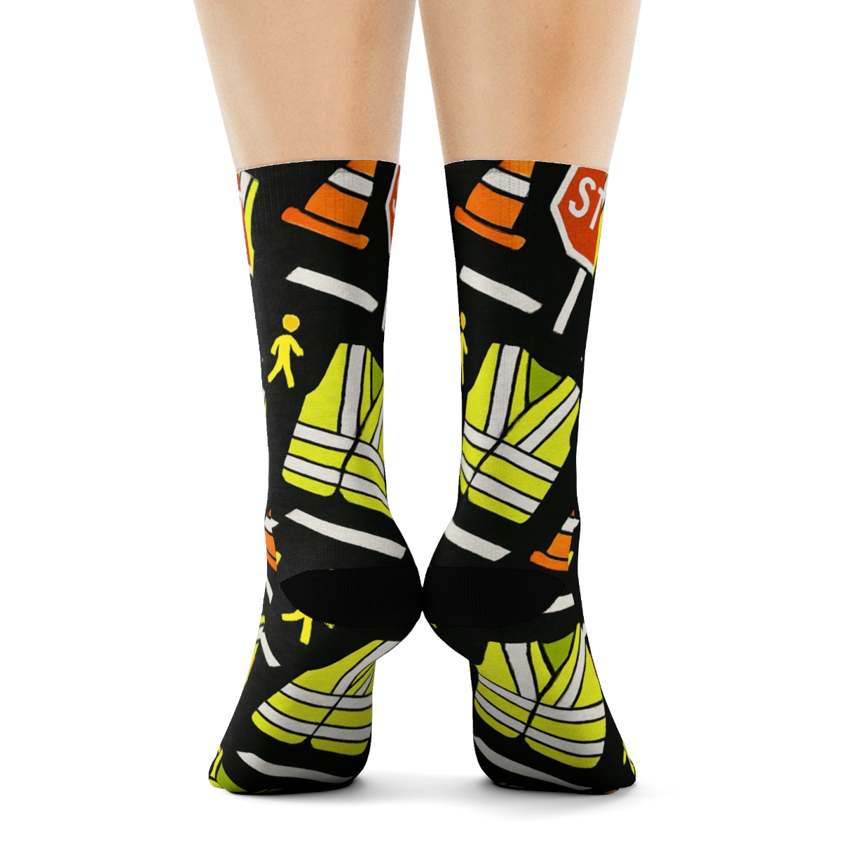 Neon Safety Stripe Rhythm Crossing Guard Pattern designer printed crew socks