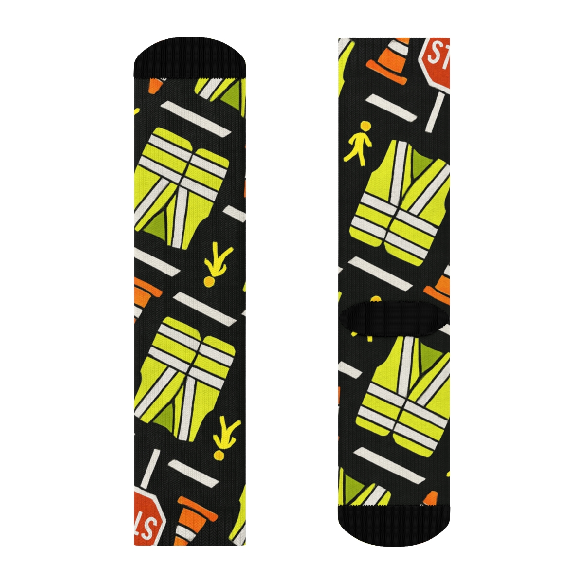 Neon Safety Stripe Rhythm Crossing Guard Pattern designer printed crew socks