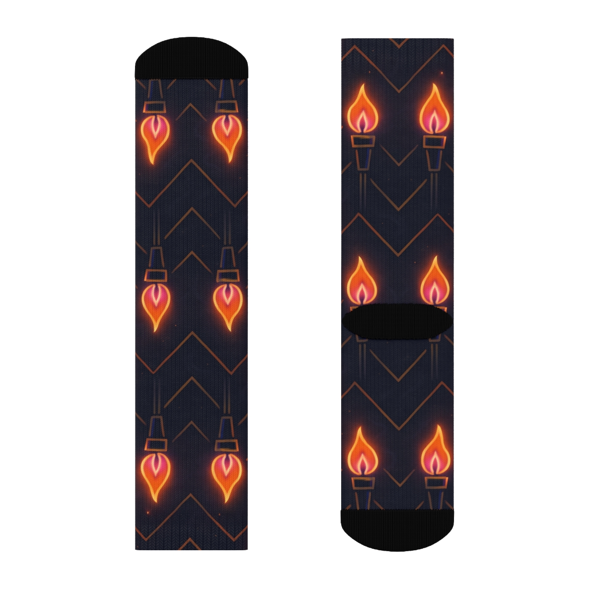 Neon Tiki Torch Chevron Repeat On Deep Night Navy soft everyday crew socks