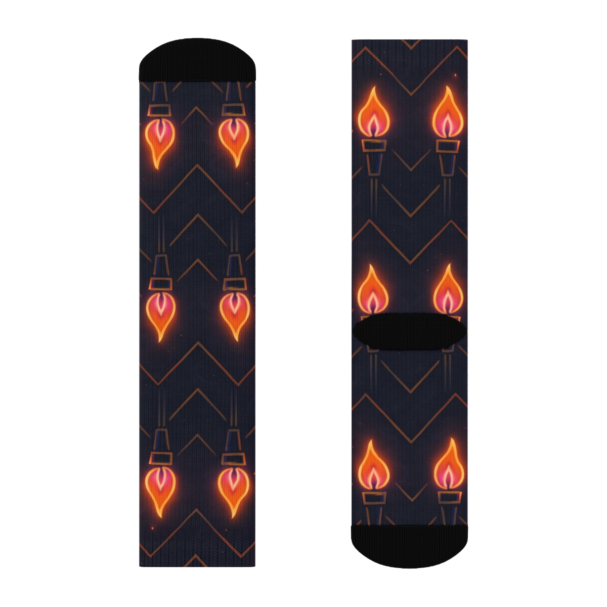 Neon Tiki Torch Chevron Repeat On Deep Night Navy soft everyday crew socks
