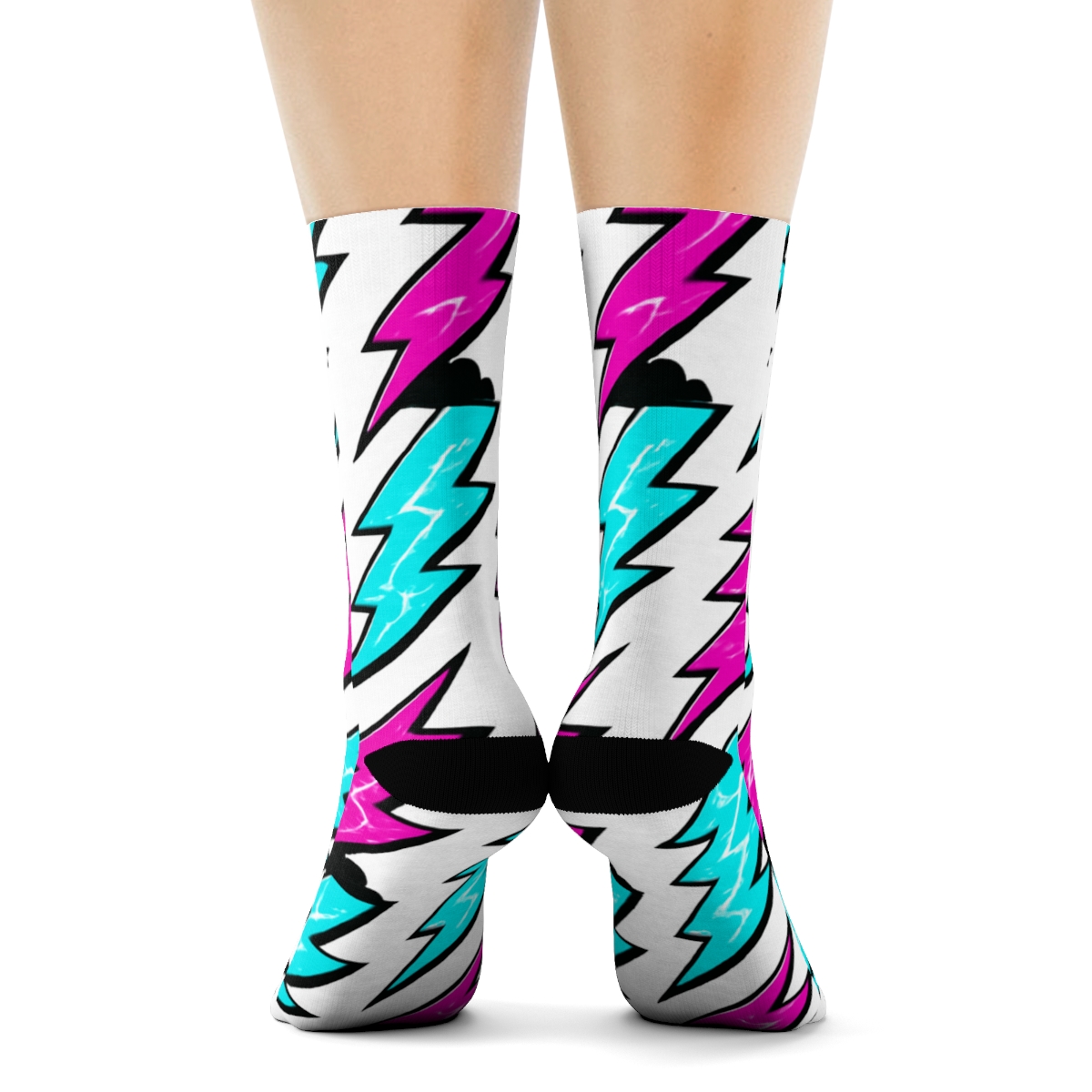 Neon Zigzag Bands designer printed crew socks