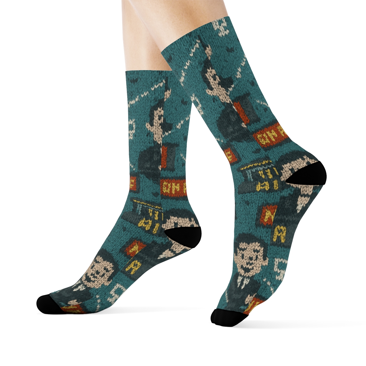 News Anchor Knitted Pattern Illusion Headlines soft everyday crew socks