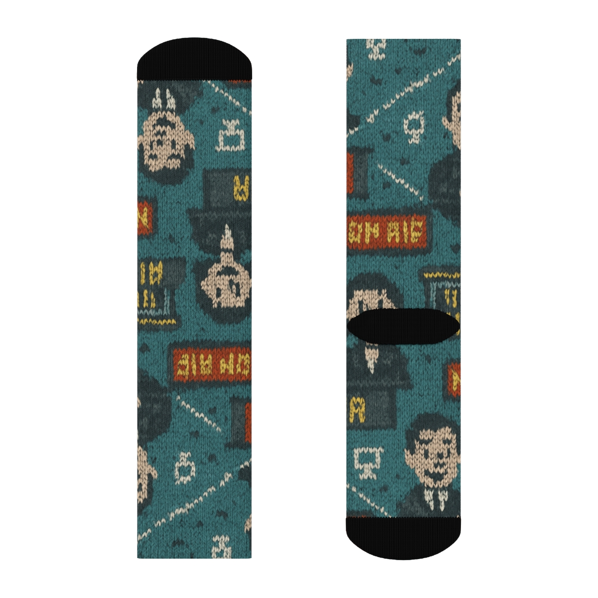 News Anchor Knitted Pattern Illusion Headlines soft everyday crew socks