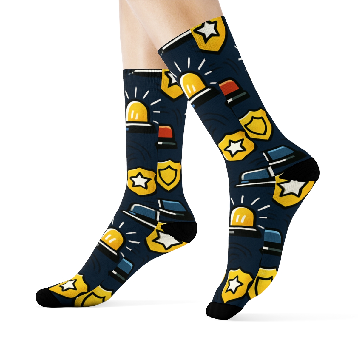Night Shift Police Officer Light Bar Tessellation designer printed crew socks