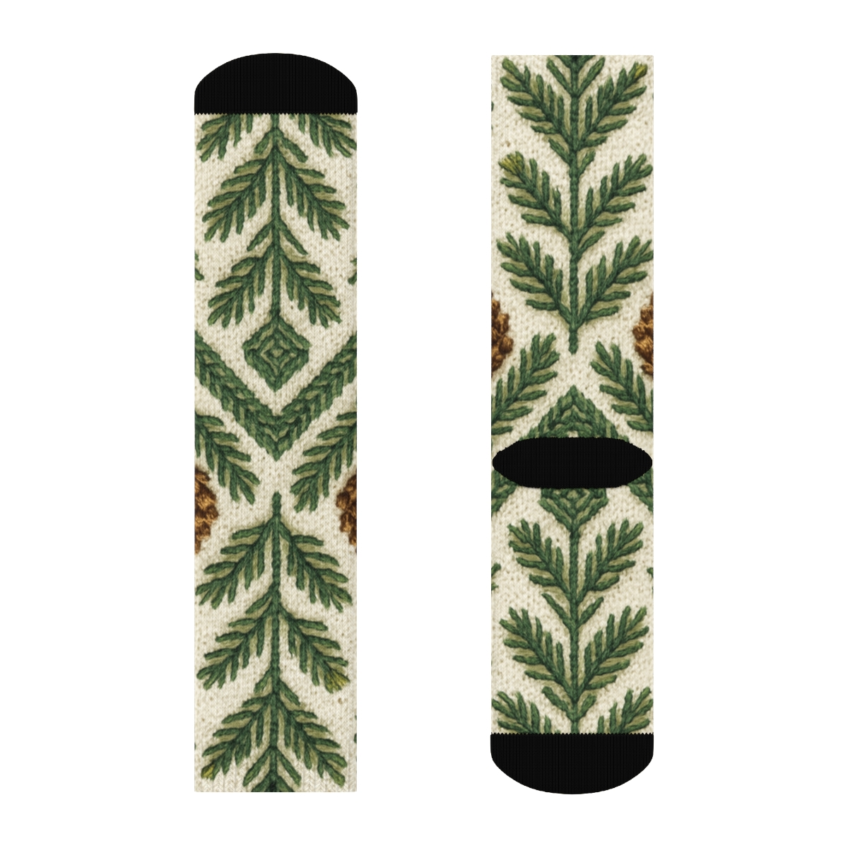 Nordic Cable Knit Evergreen Branches trendy patterned crew socks
