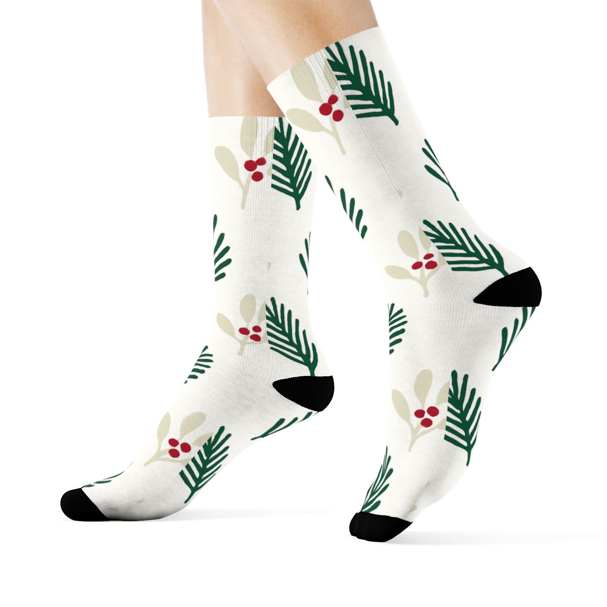 Nordic Pine And Mistletoe Grid trendy patterned crew socks