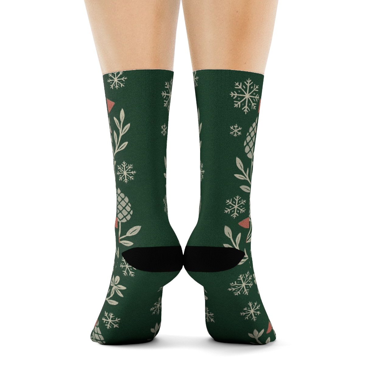 Nordic Snowflake Mirror Bouquet On Forest Background custom crew socks
