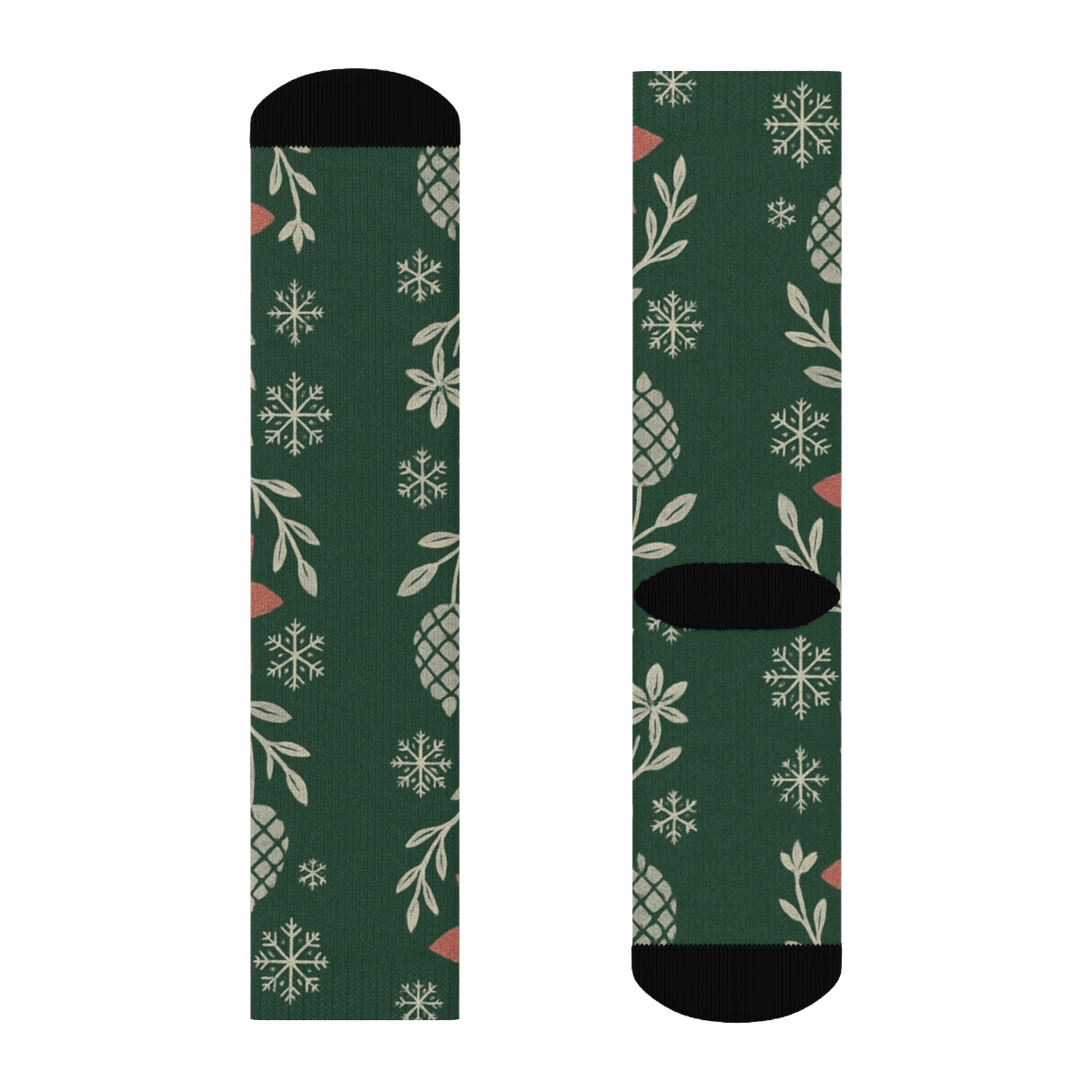 Nordic Snowflake Mirror Bouquet On Forest Background custom crew socks