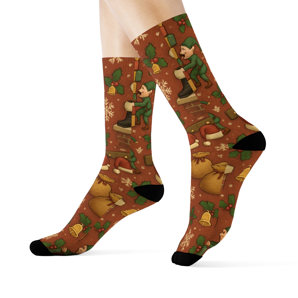 North-Pole Santa Claus-Toy Workshop Mosaic trendy patterned crew socks