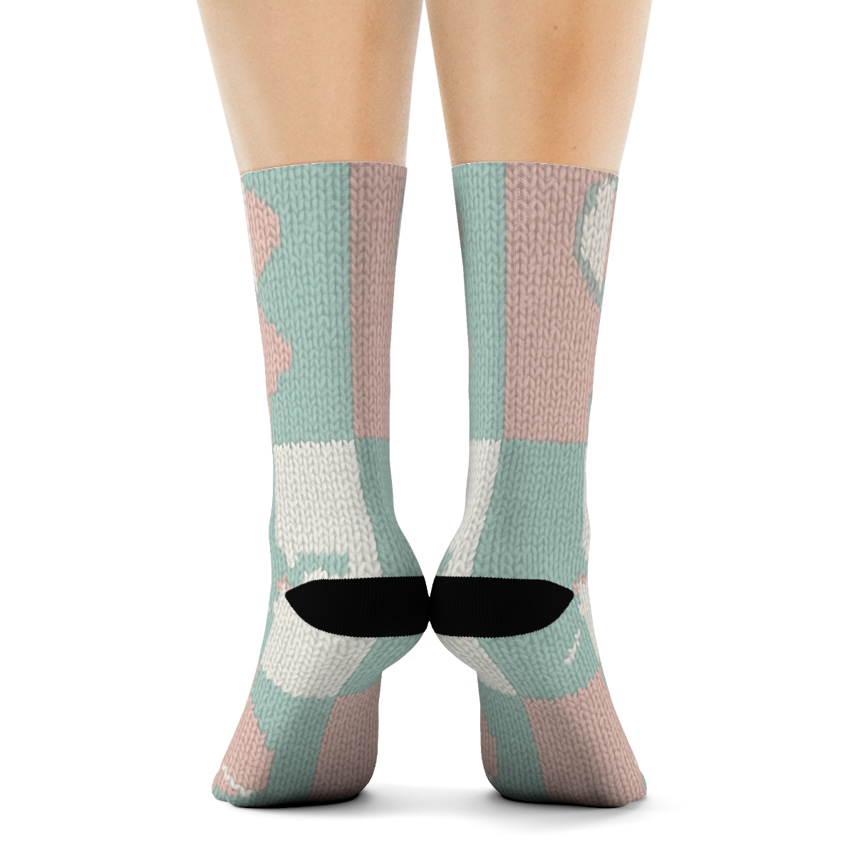 Nurse Knit Illusion Patchwork Grid comfortable cotton crew socks