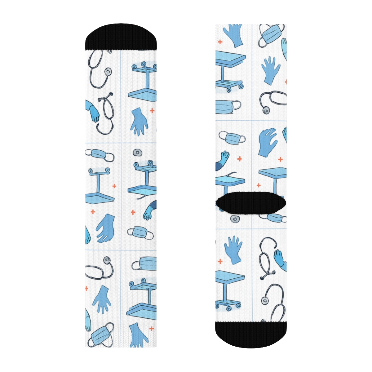 Operating Room Tiles With Dancing Surgeon Scenes designer printed crew socks