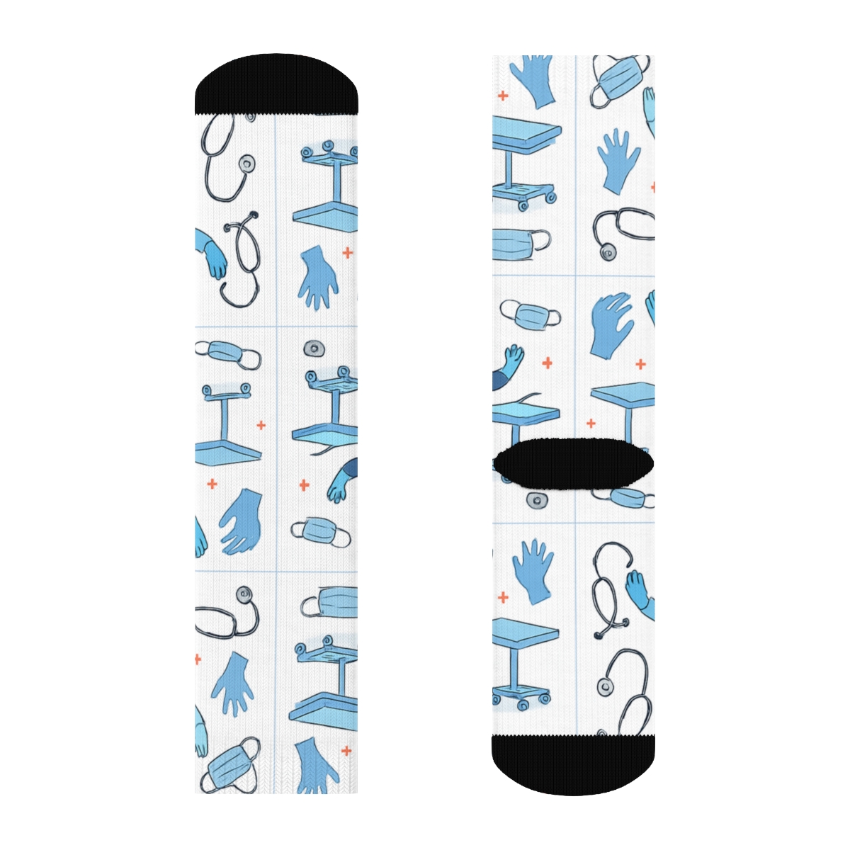 Operating Room Tiles With Dancing Surgeon Scenes designer printed crew socks