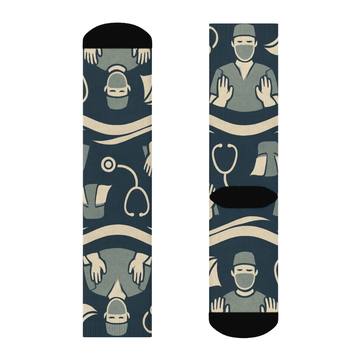 Operating Room Waves With Surgeon Silhouettes premium sports crew socks