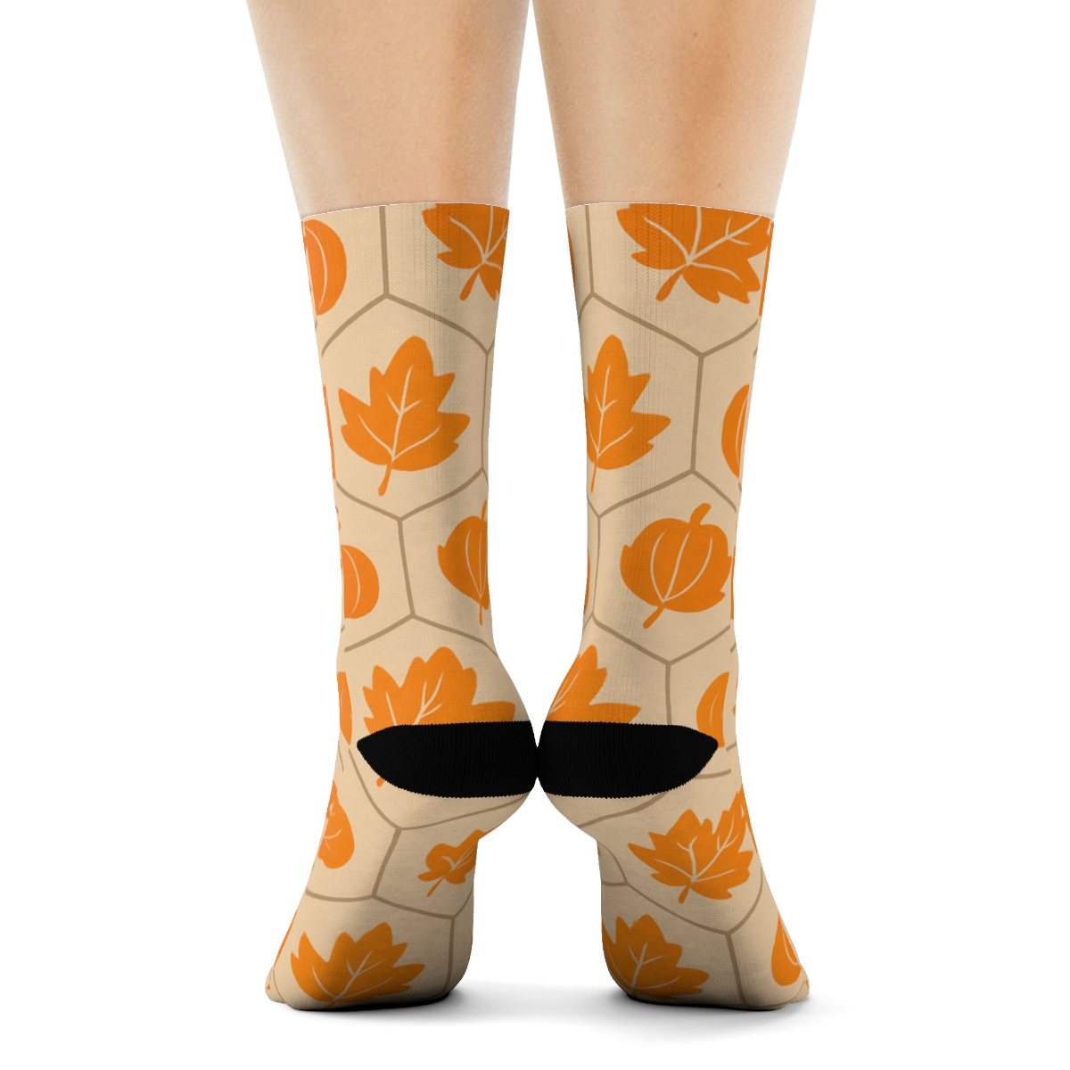 Orange Autumn Leaf And Pumpkin Hex Tiles On Proper Background comfortable cotton crew socks
