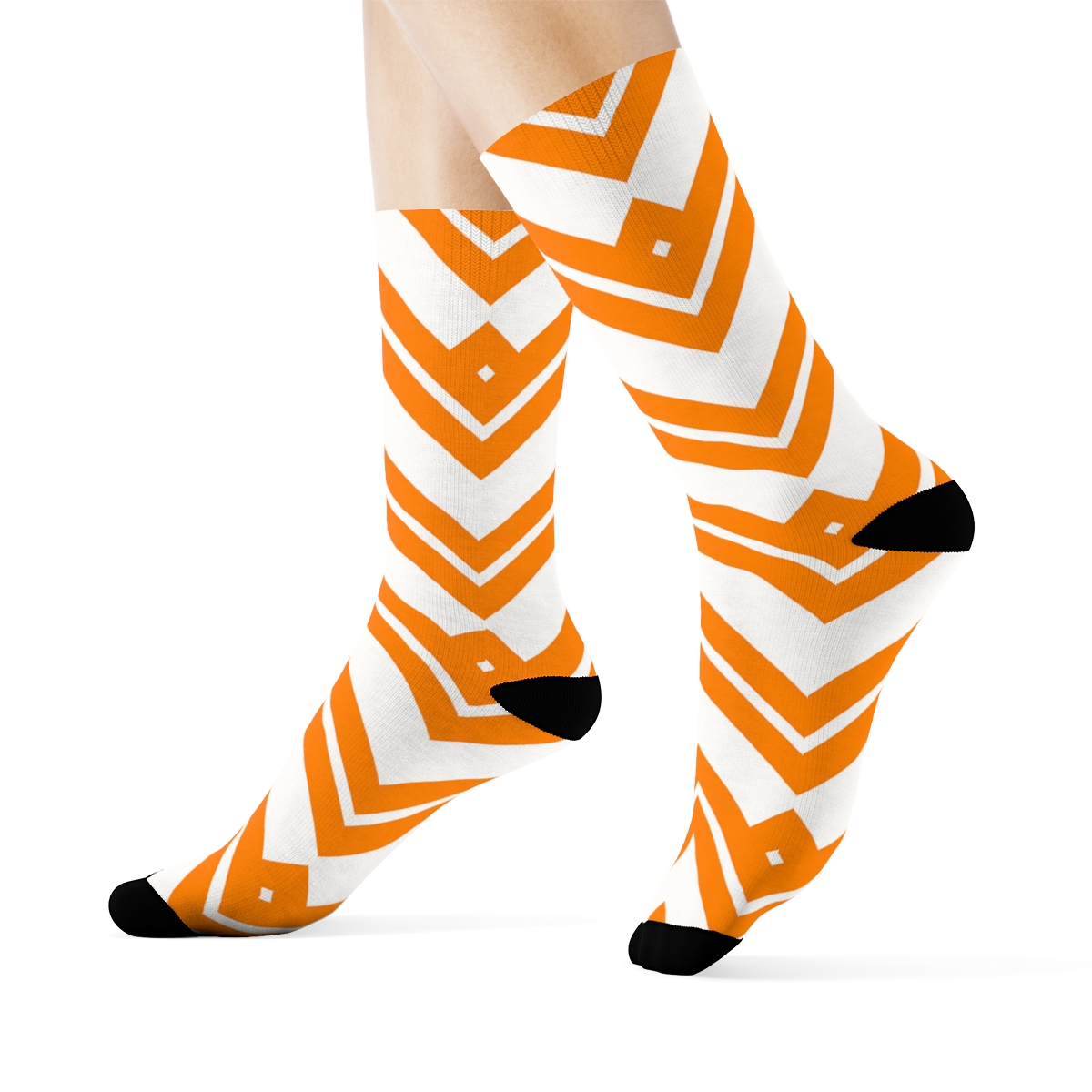 Orange Candy Corn Zigzag Lattice On White Background unique graphic crew socks