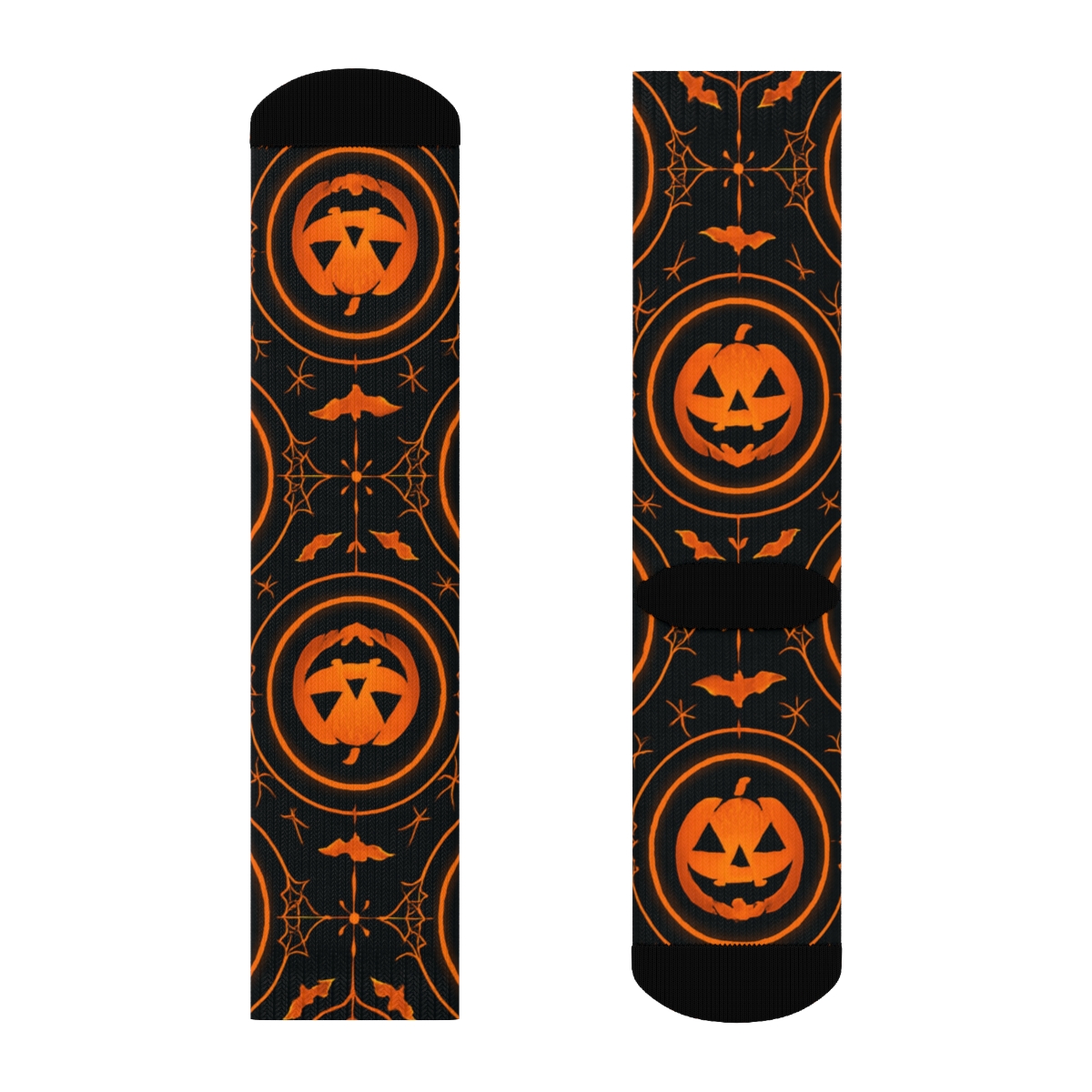 Orange Jack O Lantern Medallion Repeat On Black Background stylish athletic crew socks