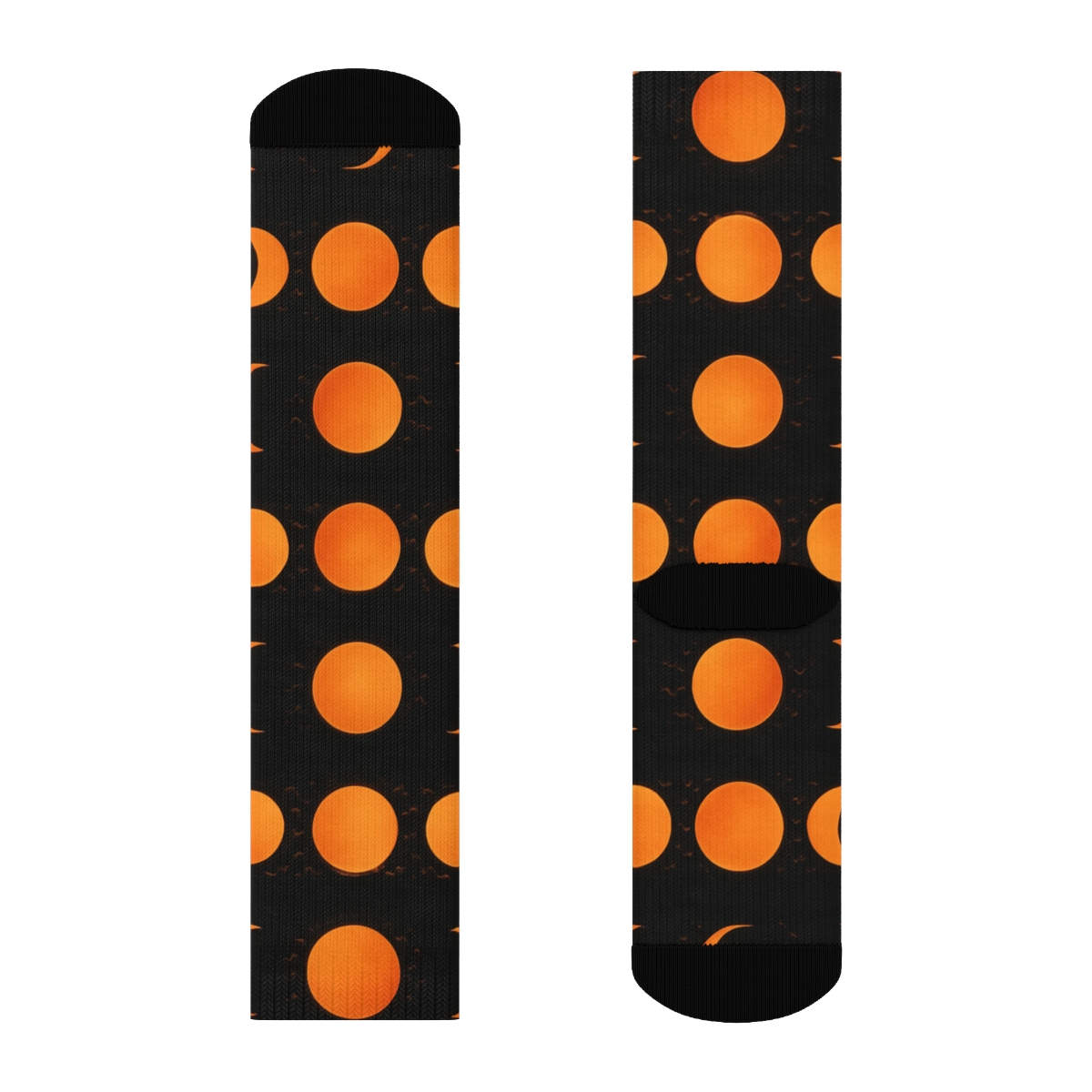 Orange Moon Glow Phases With Bat Swarm On Black Background personalized crew socks
