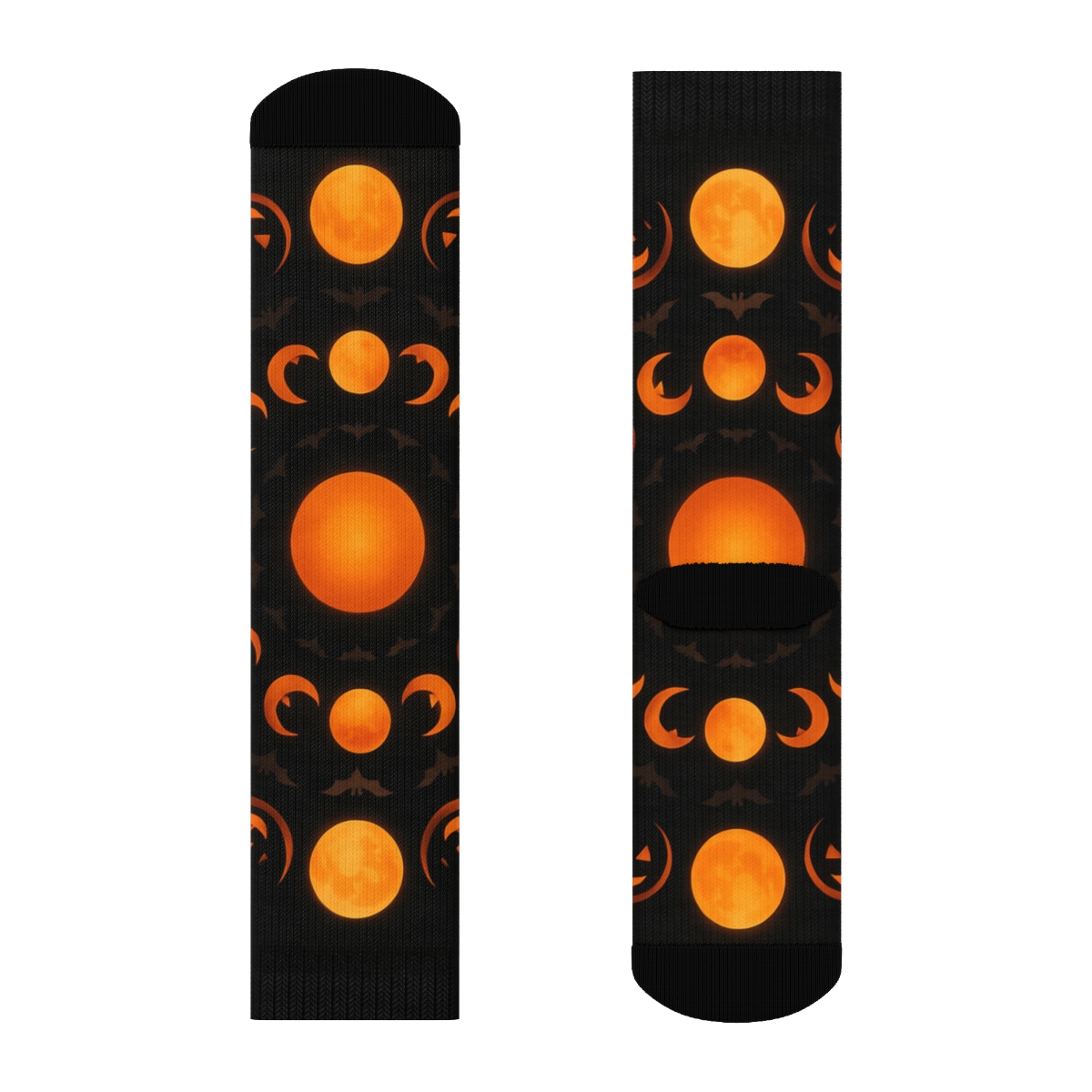 Orange Moon Phase Progression On Black Background soft everyday crew socks