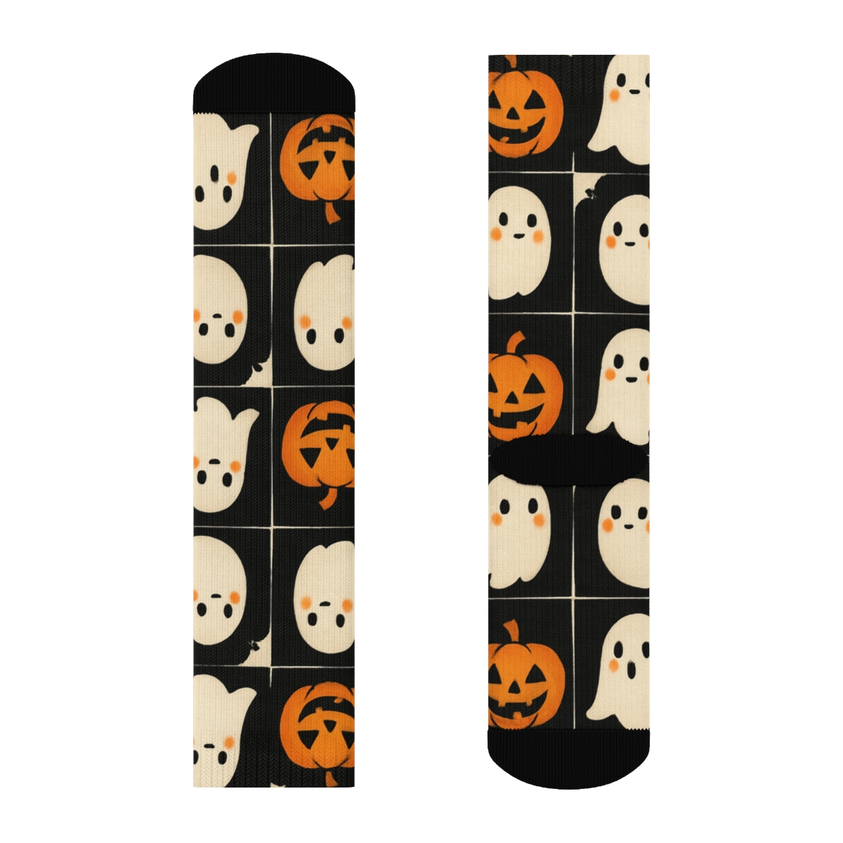 Orange Pumpkin And Ghost Alternating Checker On Black Background custom crew socks