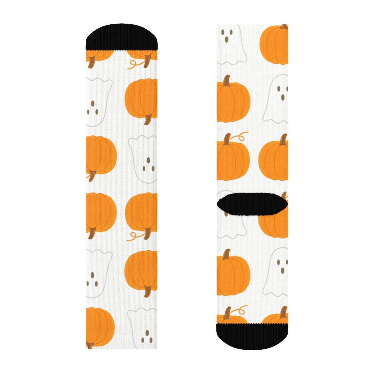 Orange Pumpkin And Ghost Alternating Tile On White Background designer printed crew socks