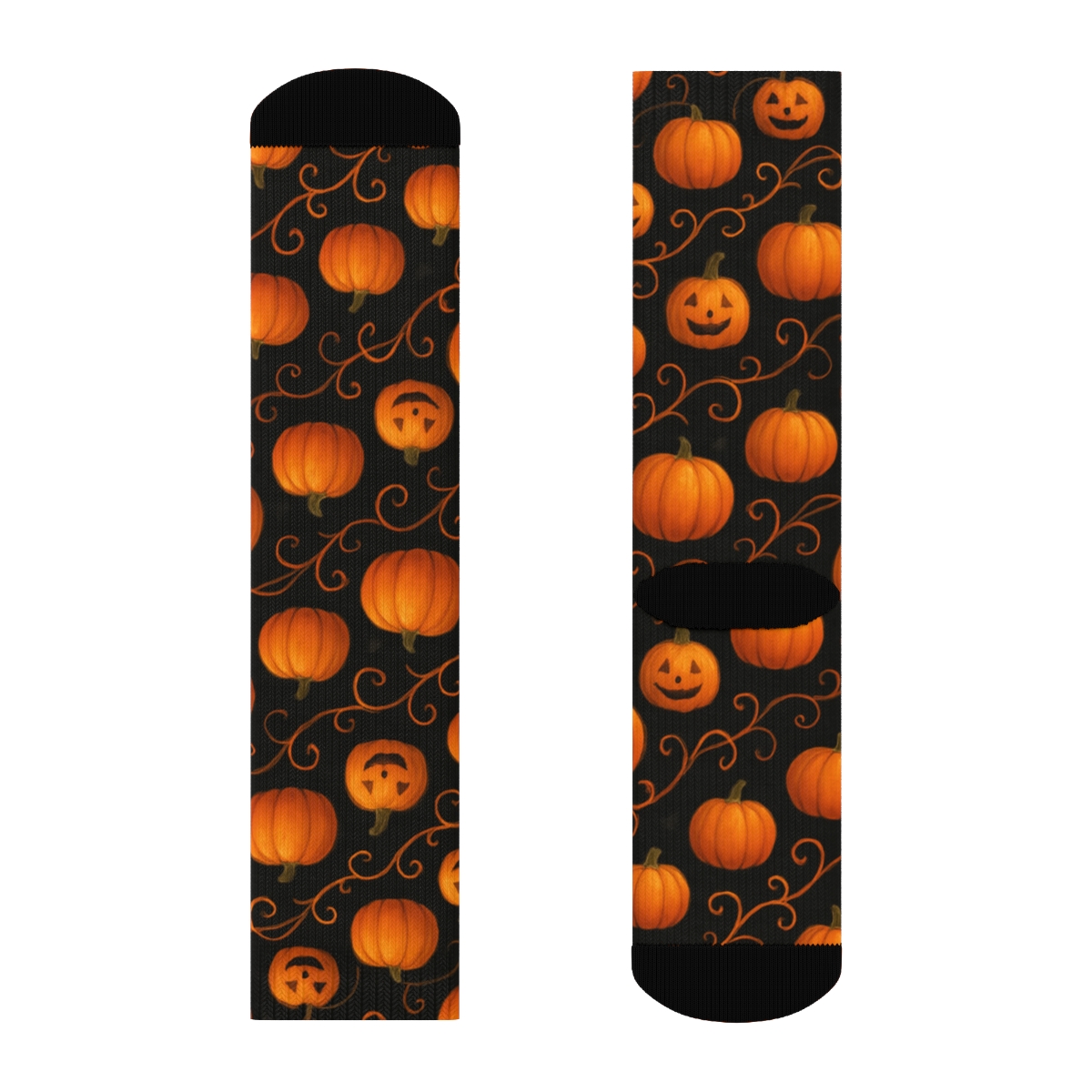 Orange Pumpkin Patch Diagonal Scatter On Black Background premium sports crew socks