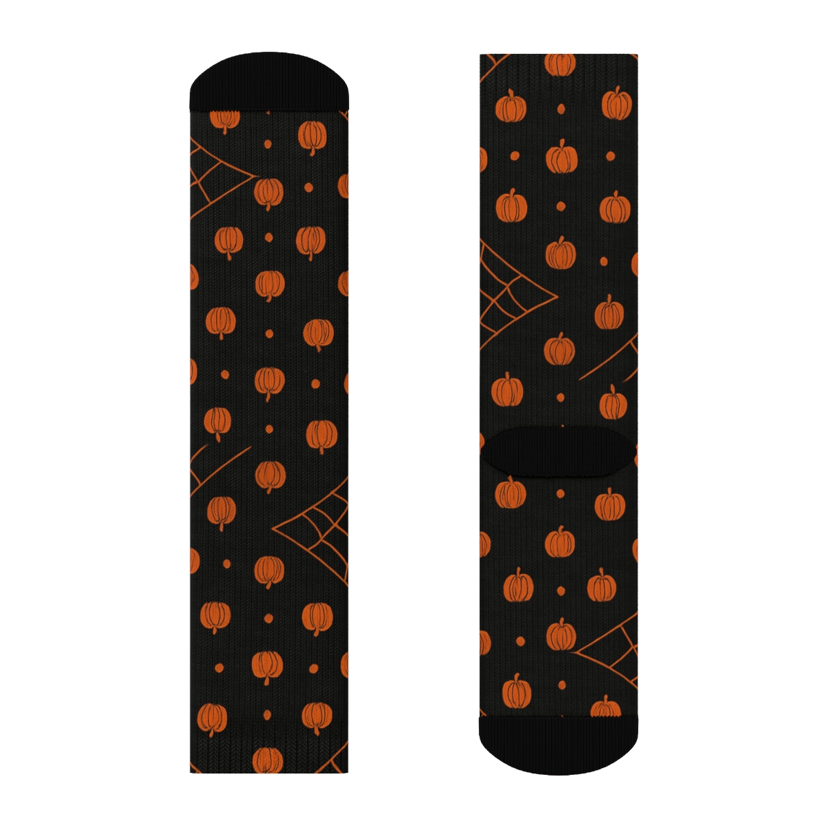 Orange Spider Web Overlay And Pumpkin Dots On Black Background stylish athletic crew socks