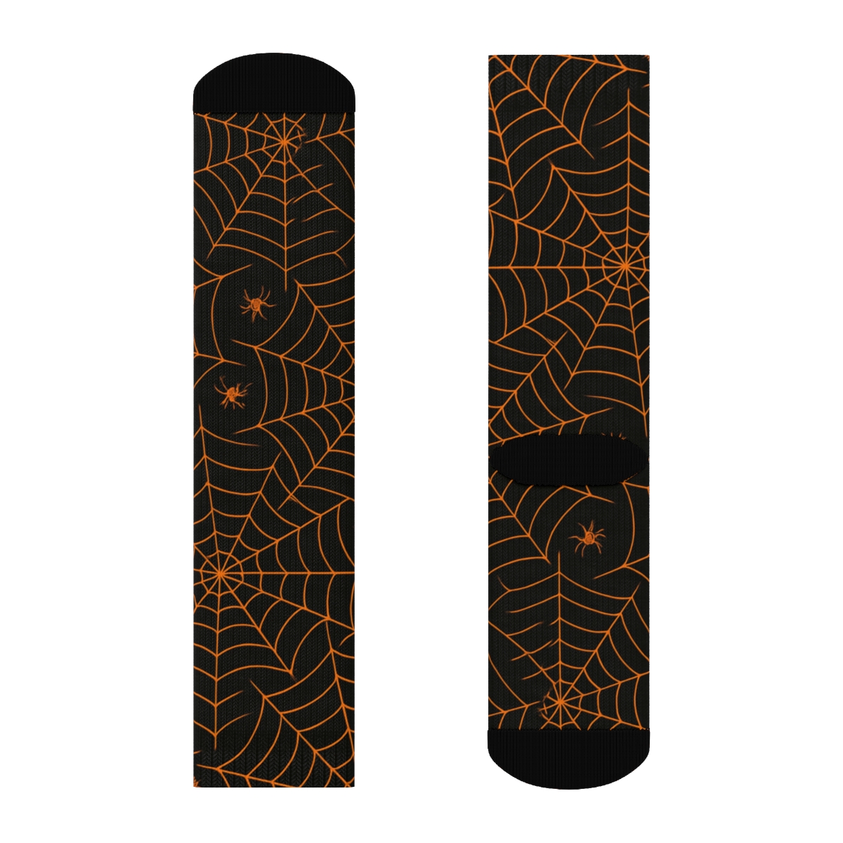 Orange Spider Web Overlay Mesh On Black Background designer printed crew socks