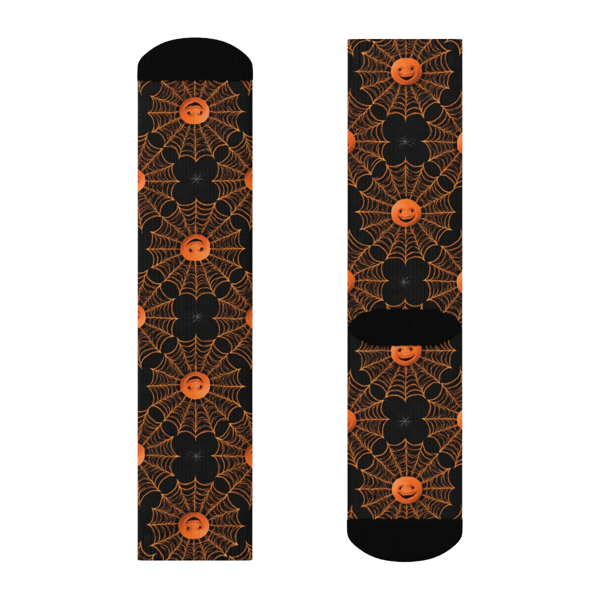 Orange Spider Web Rosette Tiles On Black Background designer printed crew socks