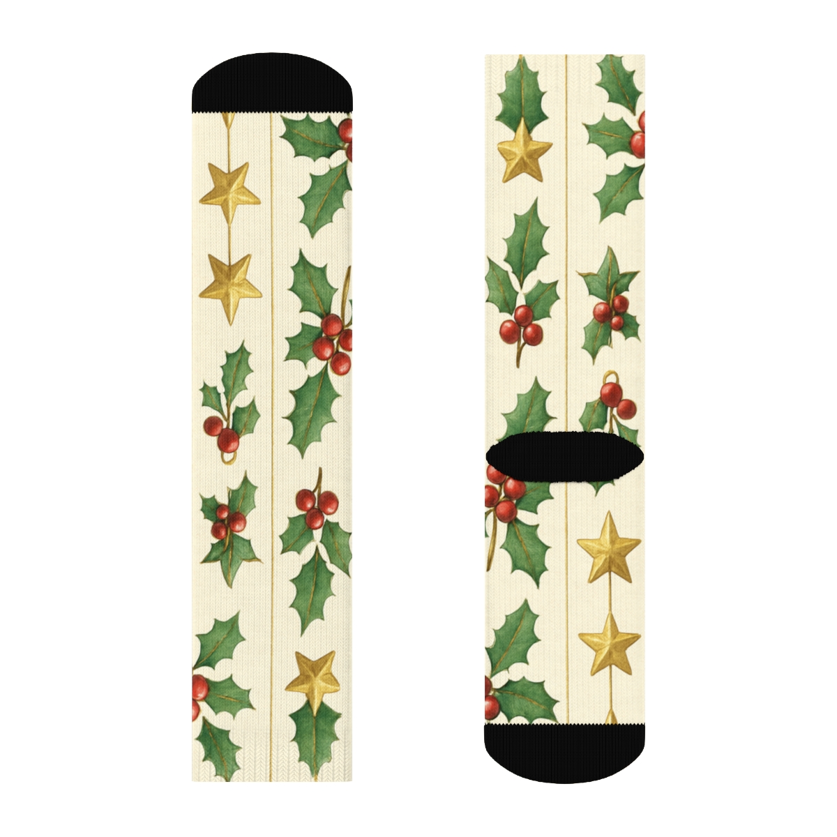 Ornament Stripe With Holiday Motifs designer printed crew socks
