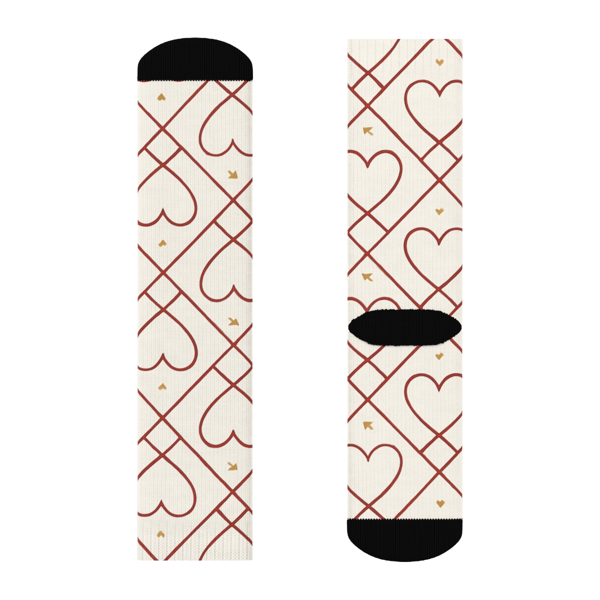 Outline Heart Lattice On Ivory Background, Valentines personalized crew socks