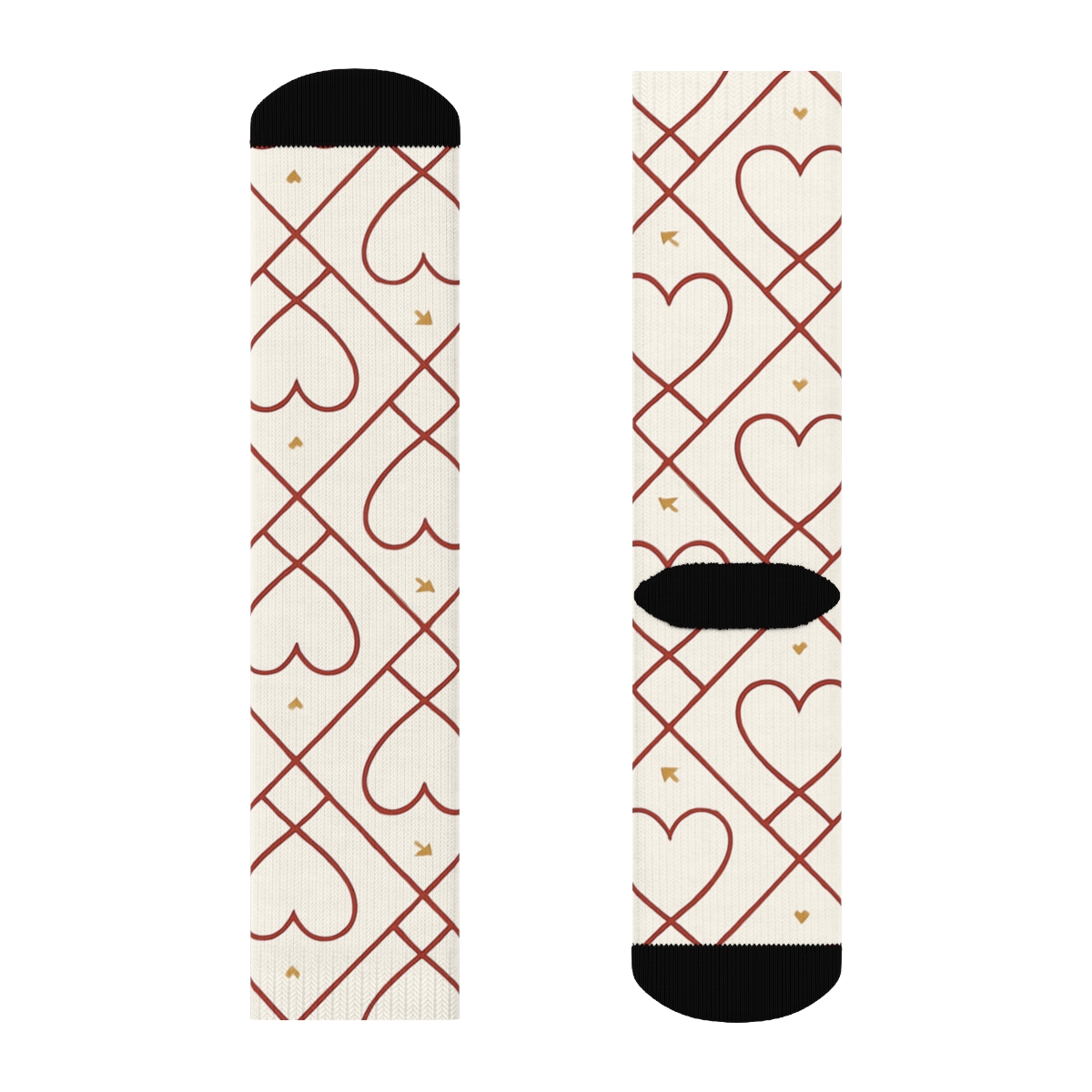 Outline Heart Lattice On Ivory Background, Valentines personalized crew socks